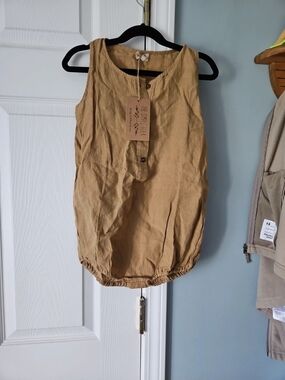 Kids Tan Linen Romper - The Simple Folk